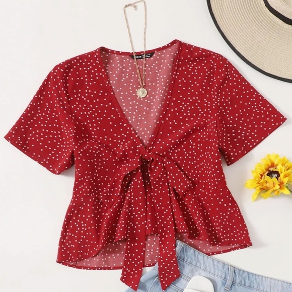 Shein Red Peplum tie front top!! - Picture 2 of 3